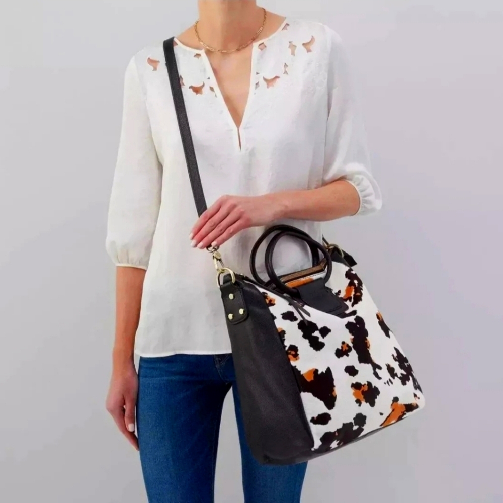Hobo International Large Sheila Cow Print Black Crossbody Bag Purse NWT $428